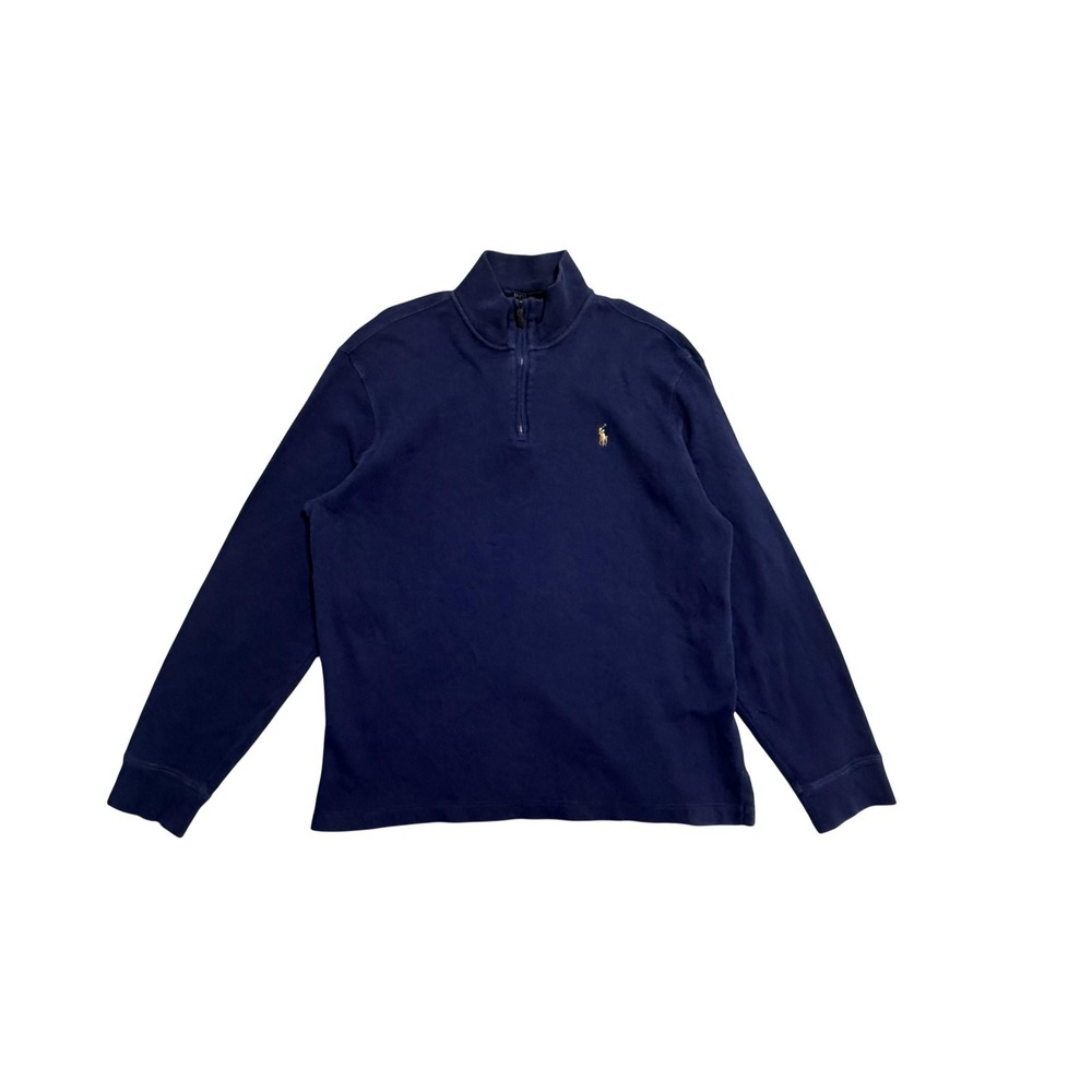 Polo Ralph Lauren Sweater Mens Large Navy Blue Quarter Zip Mock Neck Pullover‎